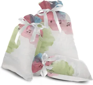 Grandkli Watercolor Music Notation Christmas Drawstring Bags for Gifts Velvet Set, Christmas Sacks 3 Pc for Home Familys Decor