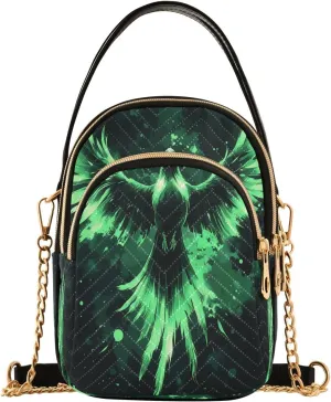 Green Phoenix Rising Women Trendy Quilted Crossbody Bag Sling Bags Handbags with Chain Strap Travel Cross Body Cell Phone Purses Bags