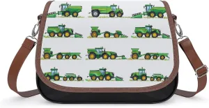 Green Vehicle Construction Tractor Messenger Bag for Women PU Leather Crossbody Bags Shoulder Handbags Purse