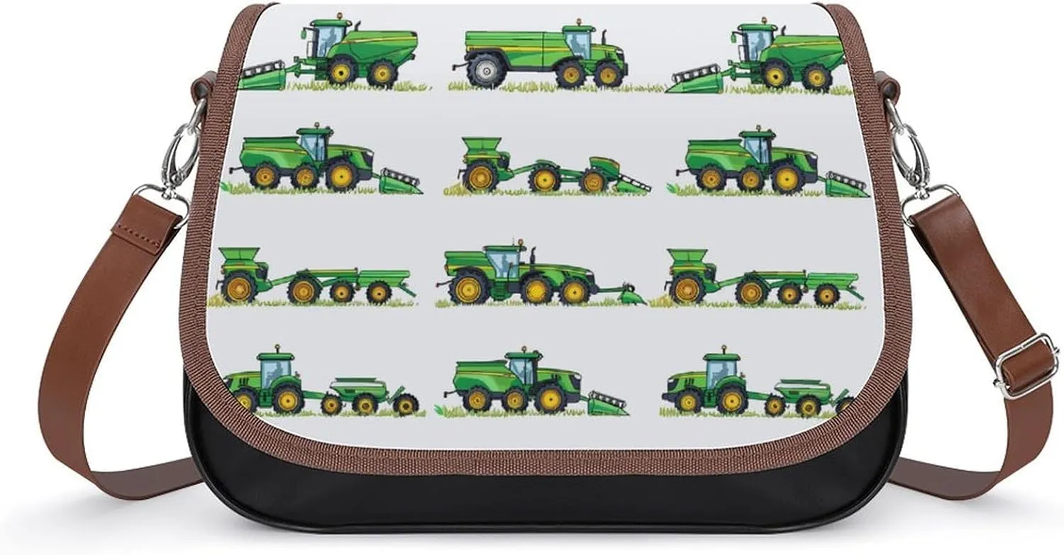 Green Vehicle Construction Tractor Messenger Bag for Women PU Leather Crossbody Bags Shoulder Handbags Purse