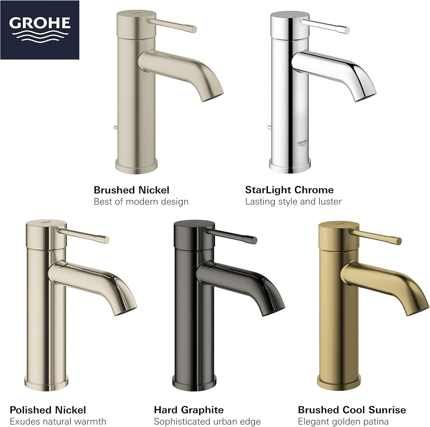 GROHE 23592ENA Essence, Single Hole Single-Handle S-Size Bathroom Faucet 1.2 GPM, Brushed Nickel