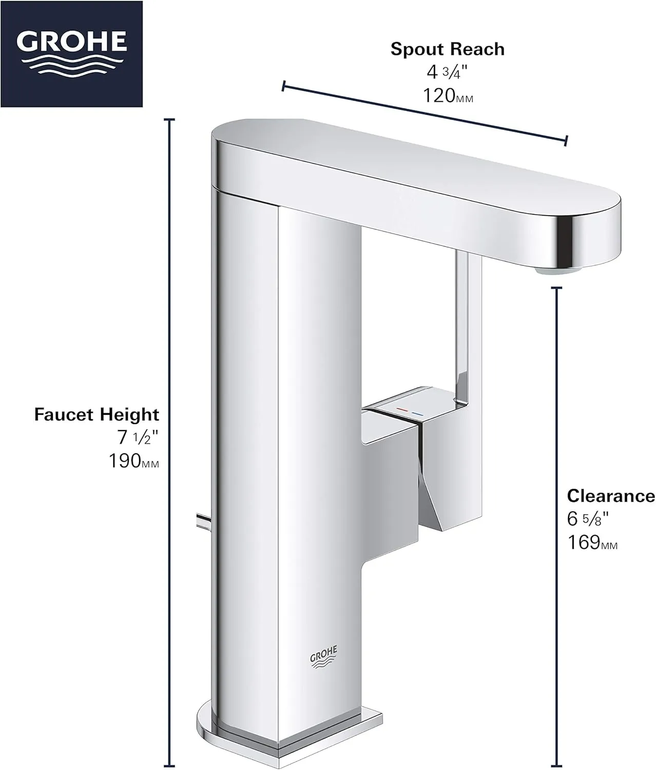 GROHE 23956003 Plus Single-Handle Bathroom Faucet M-Size, Starlight Chrome, Without Temp Display