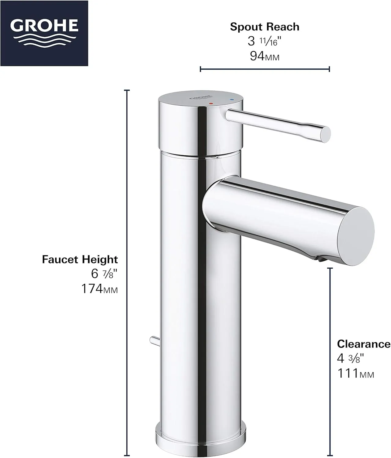 GROHE Essence New Single Hole Single-Handle 1.2 GPM Low-Arc Bathroom Faucet in StarLight Chrome 3221600A