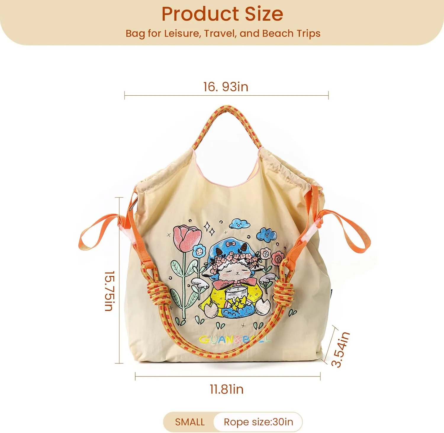 Guan&Ball Lady Tote bag, a lamb embroidered nylon bag, is the perfect companion for shopping and travel
