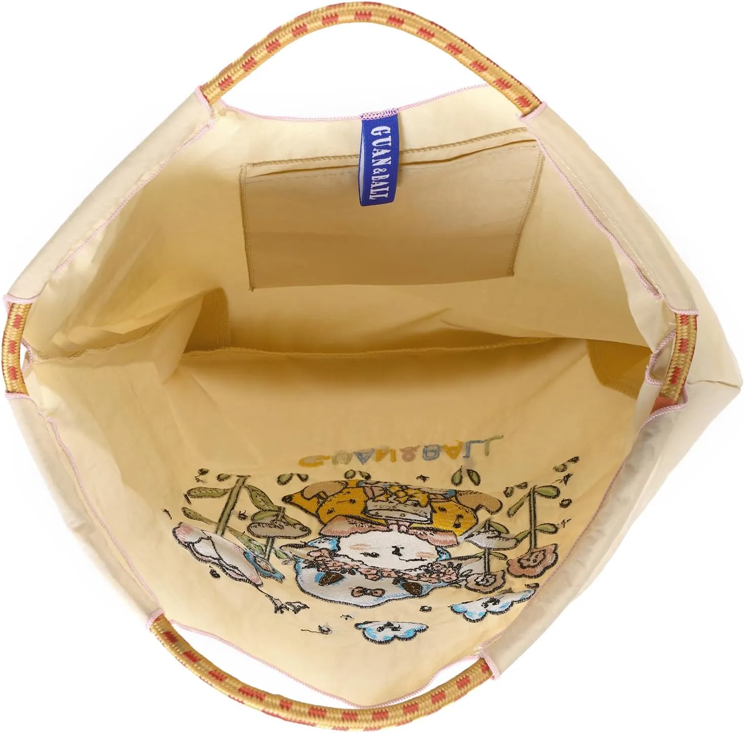 Guan&Ball Lady Tote bag, a lamb embroidered nylon bag, is the perfect companion for shopping and travel