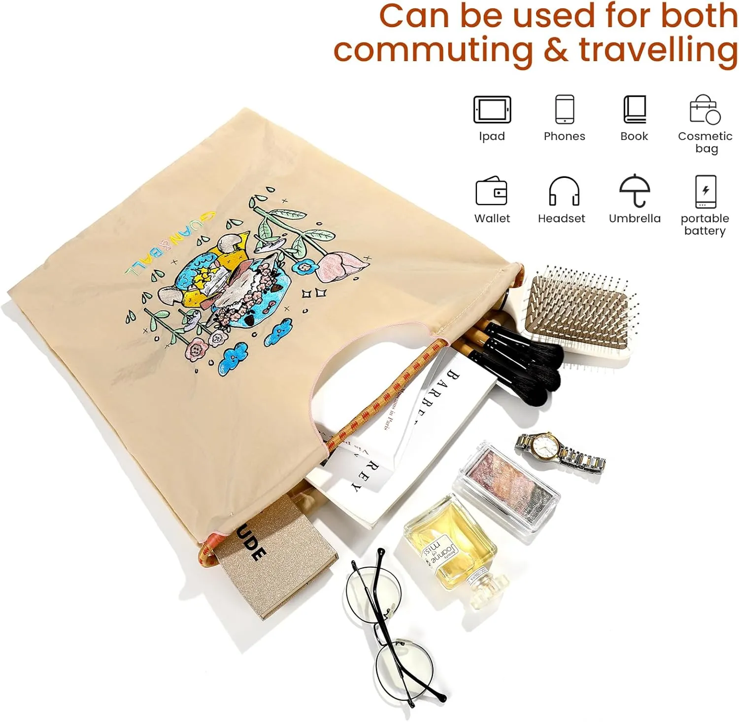 Guan&Ball Lady Tote bag, a lamb embroidered nylon bag, is the perfect companion for shopping and travel
