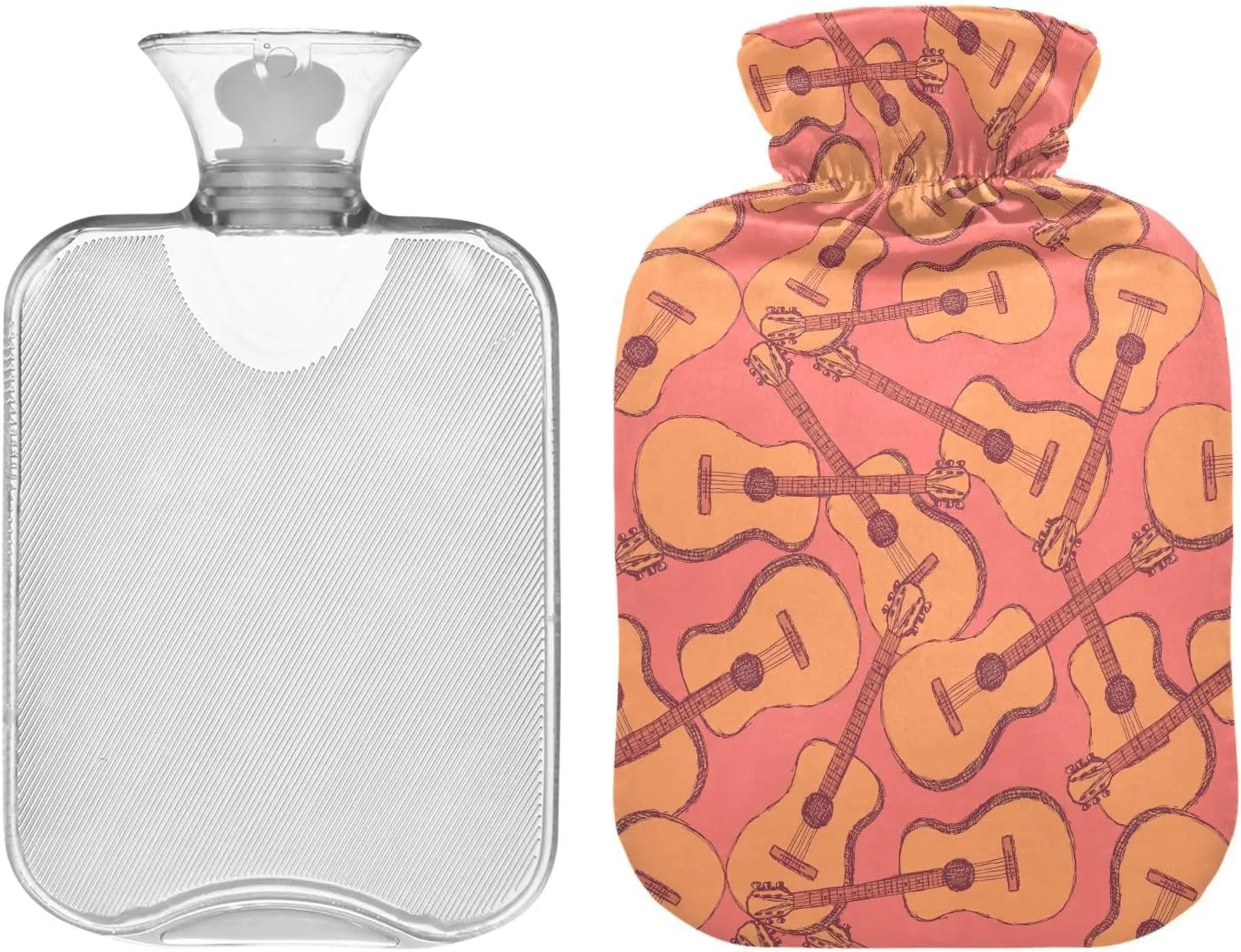 Guitars Coral Hot Water Bottle with Soft Cover 1L Hot Water Bag Warm Water Bag for Menstrual Cramps, Neck and Shoulder Pain Relief