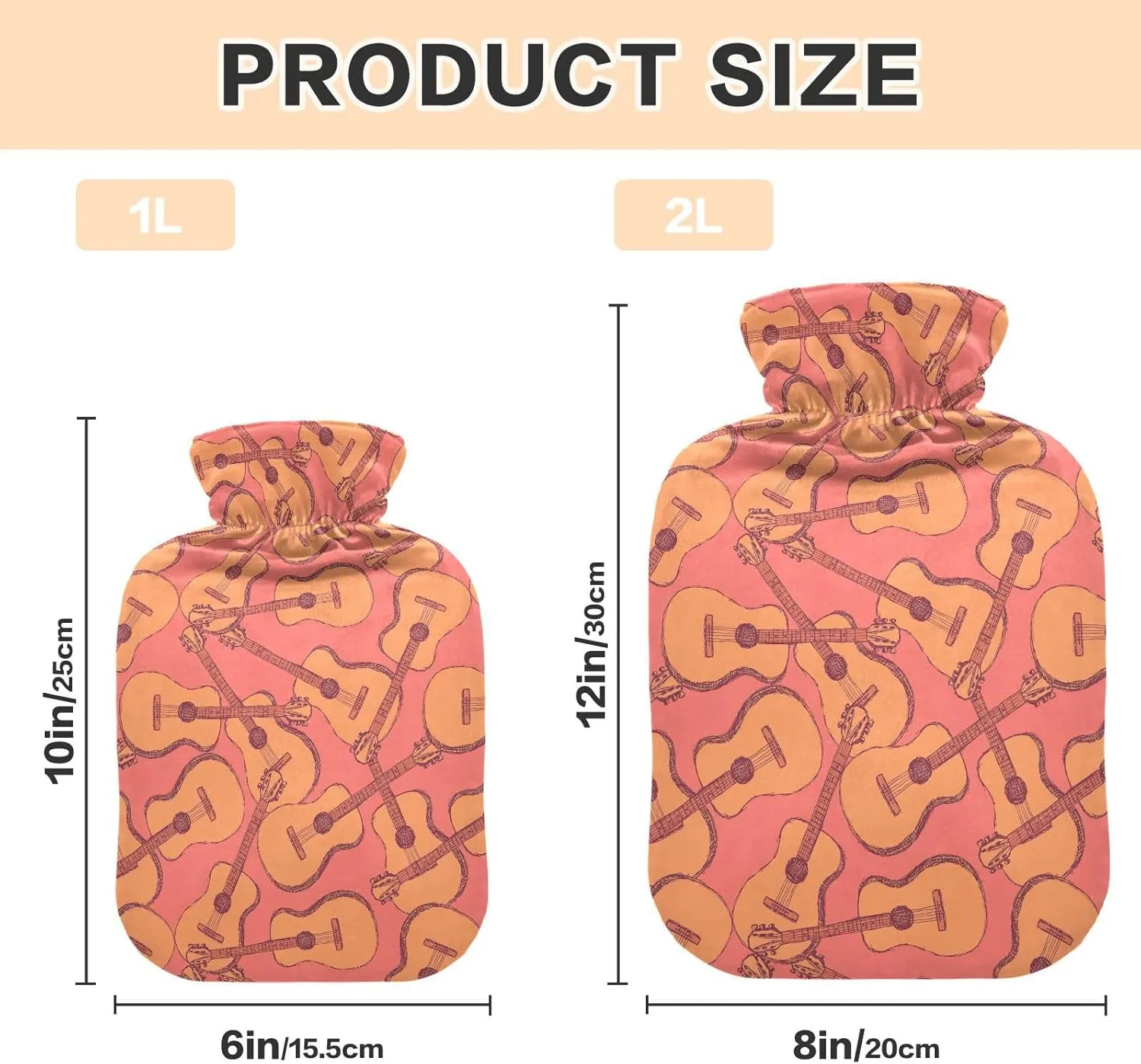Guitars Coral Hot Water Bottle with Soft Cover 1L Hot Water Bag Warm Water Bag for Menstrual Cramps, Neck and Shoulder Pain Relief