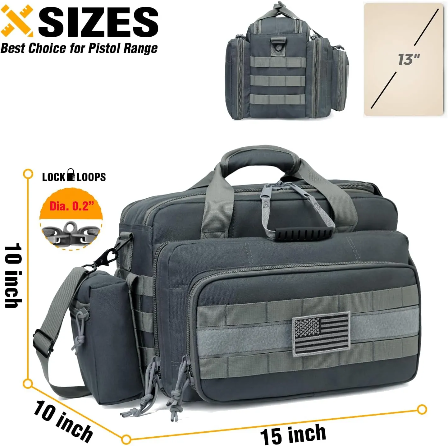 Gun Case Bag Deluxe Medium Size | Tactical 2~4 Pistol Bag Firearm Shooting Case with Lockable Zipper for Shooting Range Outdoor Hunting | US Flag Patch   MOLLE Pouch   Universal Holster Included