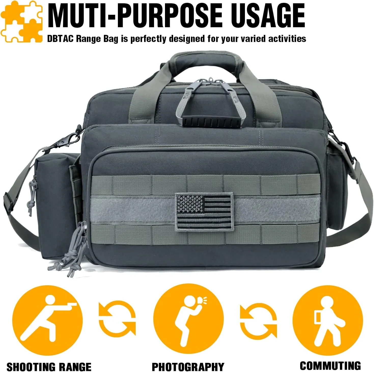 Gun Case Bag Deluxe Medium Size | Tactical 2~4 Pistol Bag Firearm Shooting Case with Lockable Zipper for Shooting Range Outdoor Hunting | US Flag Patch   MOLLE Pouch   Universal Holster Included