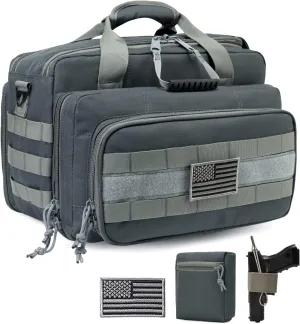Gun Case Bag Deluxe Medium Size | Tactical 2~4 Pistol Bag Firearm Shooting Case with Lockable Zipper for Shooting Range Outdoor Hunting | US Flag Patch   MOLLE Pouch   Universal Holster Included