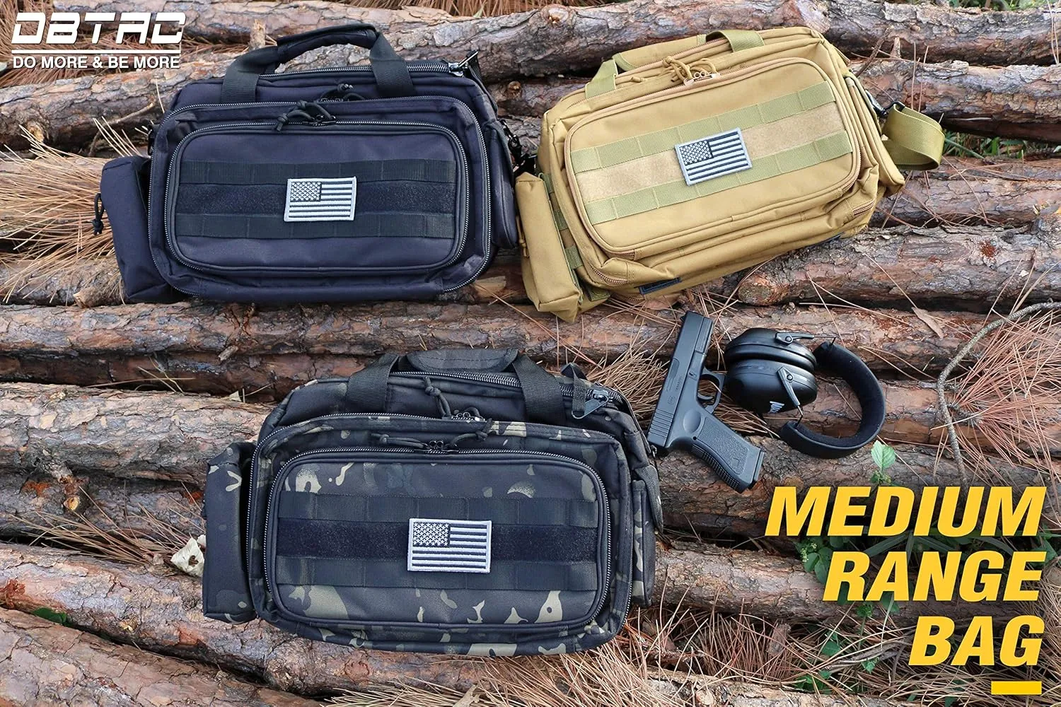 Gun Case Bag Deluxe Medium Size | Tactical 2~4 Pistol Bag Firearm Shooting Case with Lockable Zipper for Shooting Range Outdoor Hunting | US Flag Patch   MOLLE Pouch   Universal Holster Included