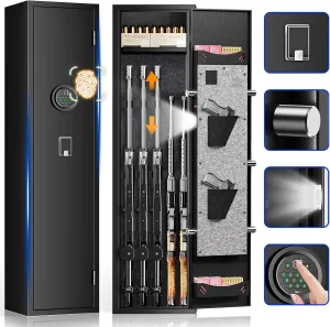 Gun Safe for Home Rifle and Pistols with Digital Keypad, Quick Access Gun Safe with 240°Full Access Door, Gun Cabinets with 2 Pistol Bags, Silent Mode for Rifles and Shotguns