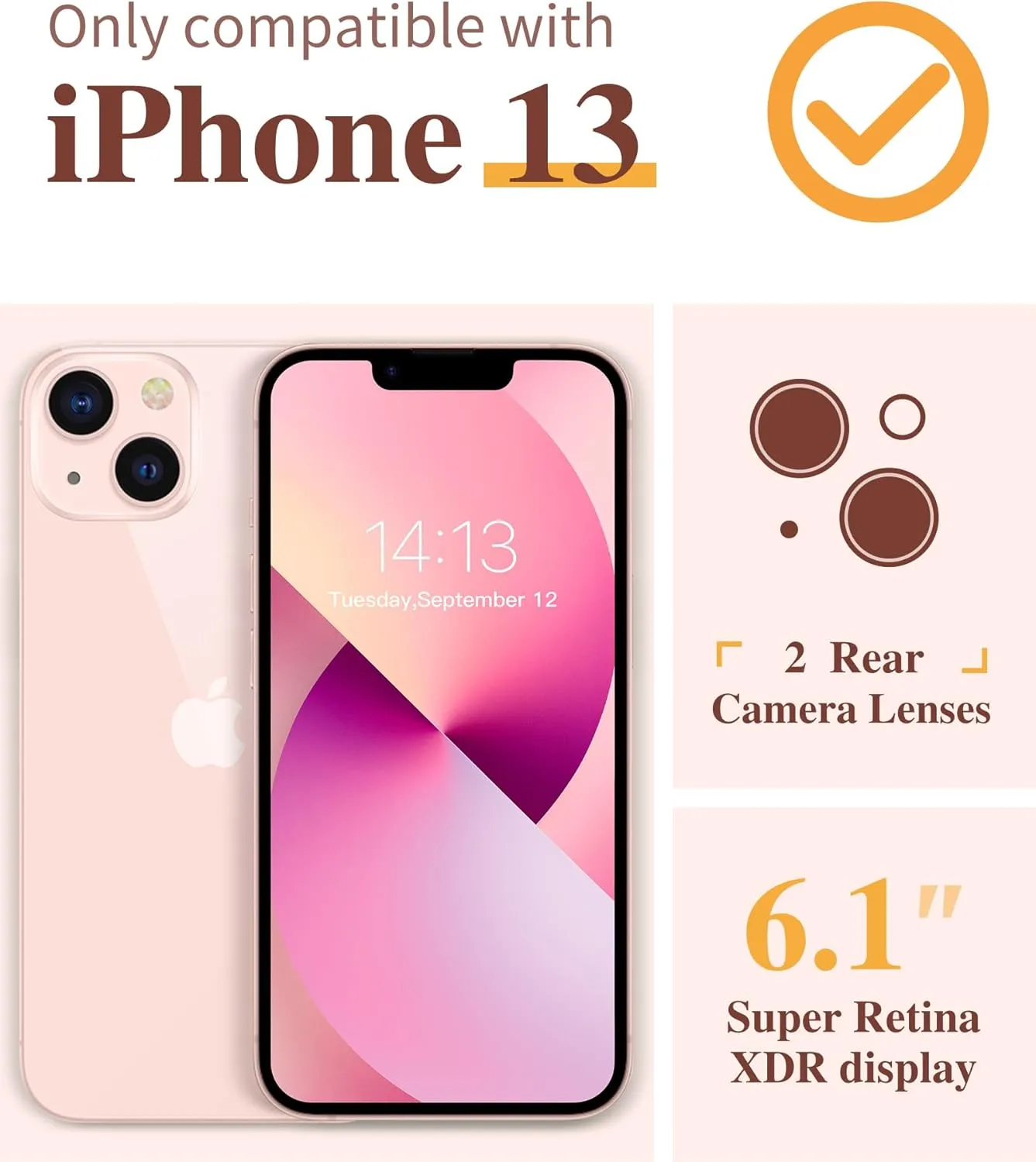 GVIEWIN Designed for iPhone 13 Case 6.1 Inch, with Tempered Glass Screen Protector   Camera Lens Protector Clear Flower Soft & Flexible Slim Shockproof Floral Women Phone Cover (Alcea/Red)