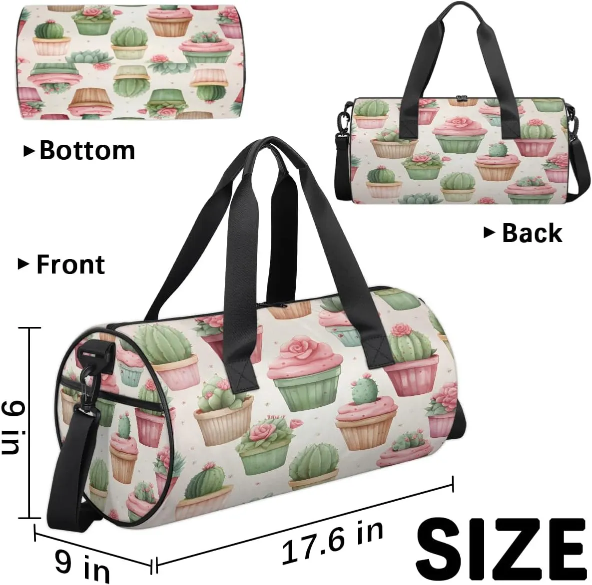 Gym Bags for Men Women Cute Cactus Plants Sports Duffel Bags Carry On Travel Duffle Bag with Detachable Adjustable Shoulder Strap Overnight Weekender Bag
