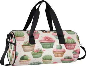 Gym Bags for Men Women Cute Cactus Plants Sports Duffel Bags Carry On Travel Duffle Bag with Detachable Adjustable Shoulder Strap Overnight Weekender Bag
