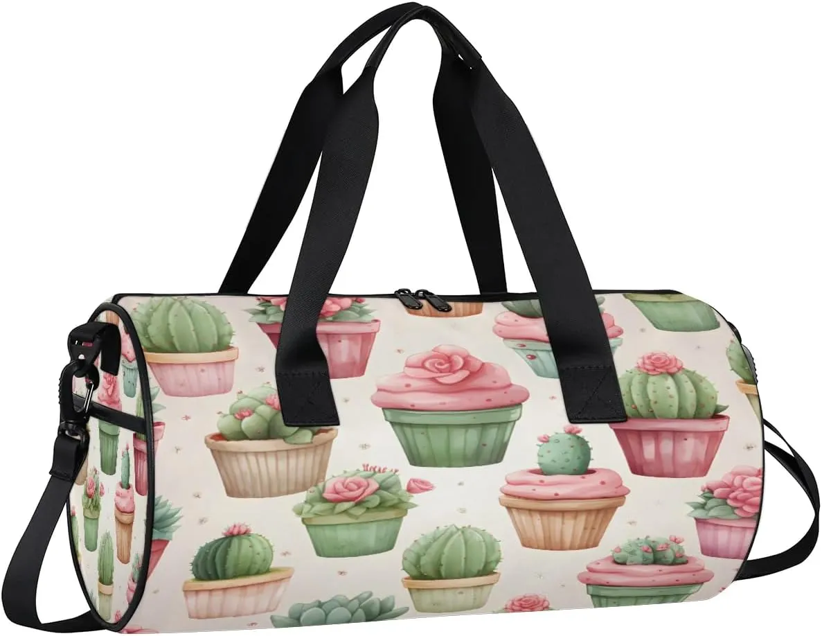 Gym Bags for Men Women Cute Cactus Plants Sports Duffel Bags Carry On Travel Duffle Bag with Detachable Adjustable Shoulder Strap Overnight Weekender Bag