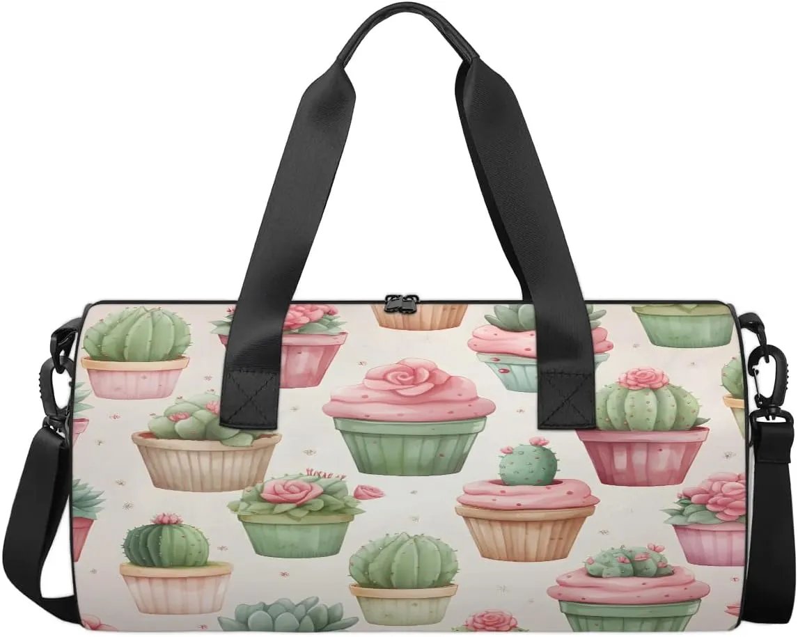 Gym Bags for Men Women Cute Cactus Plants Sports Duffel Bags Carry On Travel Duffle Bag with Detachable Adjustable Shoulder Strap Overnight Weekender Bag