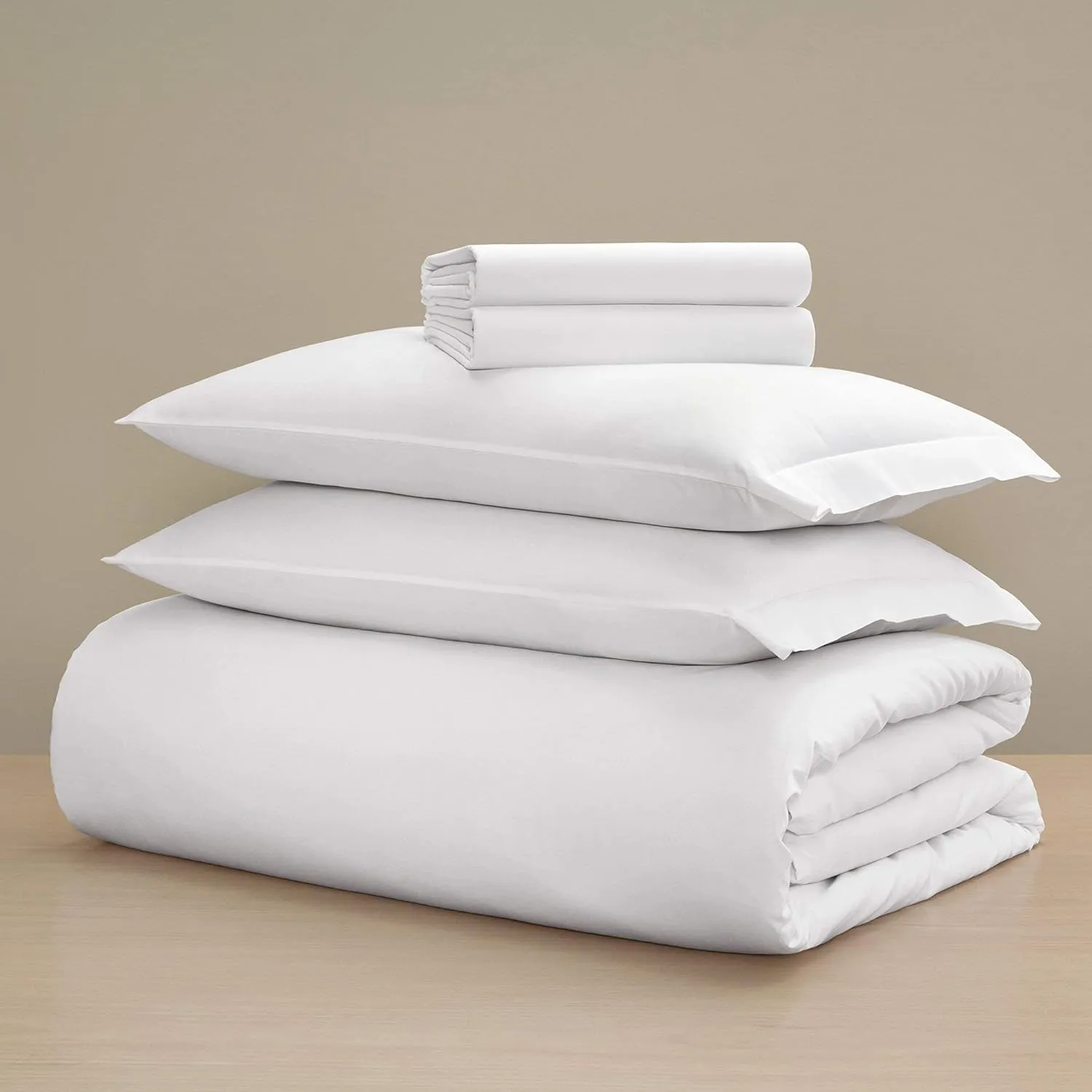 H by Frette Sateen Junior Suite Bed Bundle (King) - Luxury All-White Bedding Bundle/Includes Pillowcases, Top Sheet, Fitted Sheet, and Duvet Cover