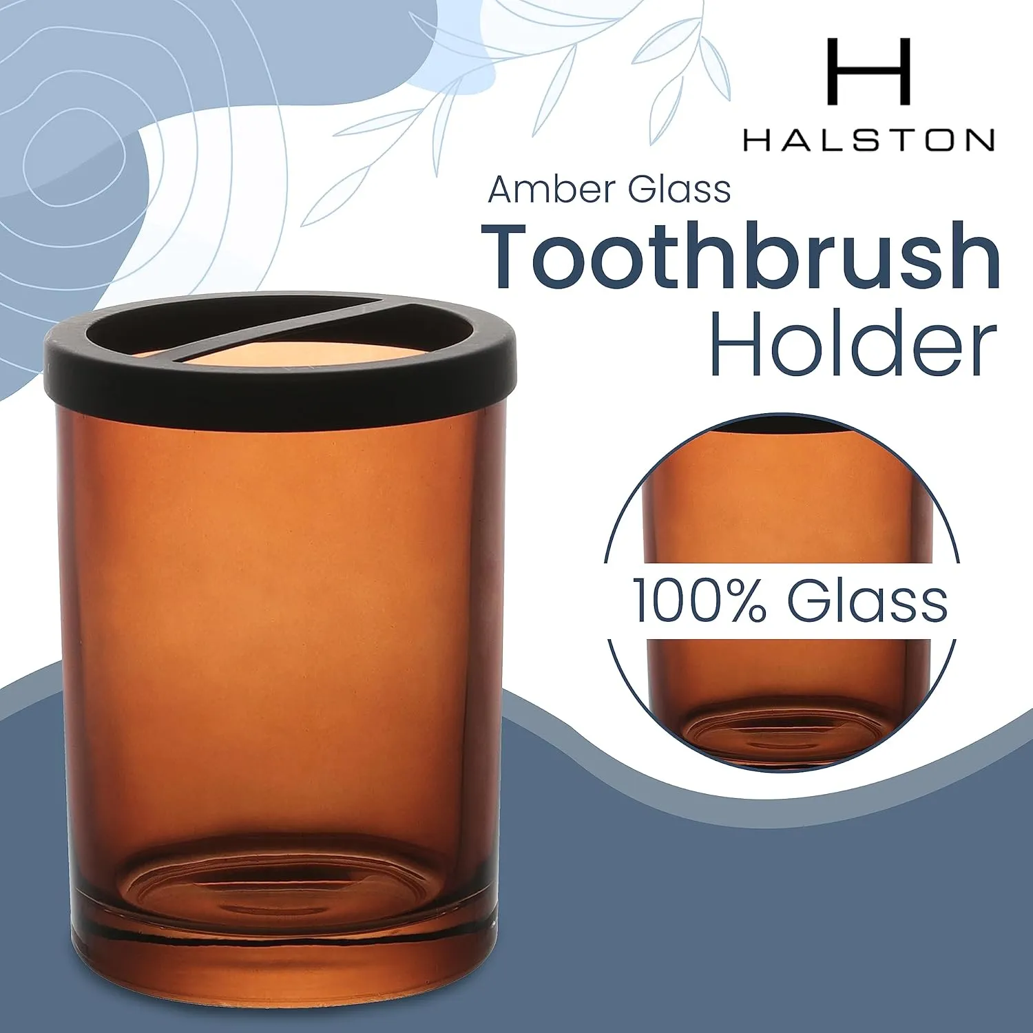 H Halston Amber Glass Toothbrush Holder, Heavy Weight Thick Organizer,Bathroom, Vanity Countertop, Makeup Brush, The Freida Collection Bathroom Accessories Set Farmhouse Decor