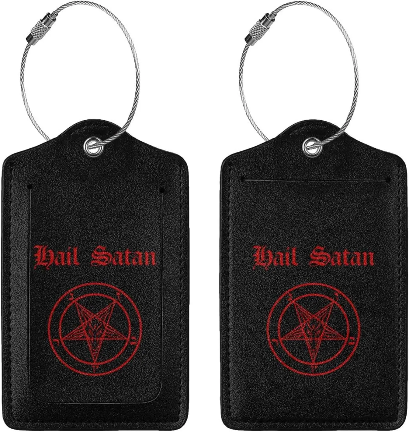 Hail Satan Satanic Pentagram Leather Baggage Bag Luggage Tags with Stainless Steel Loop and Privacy Cover