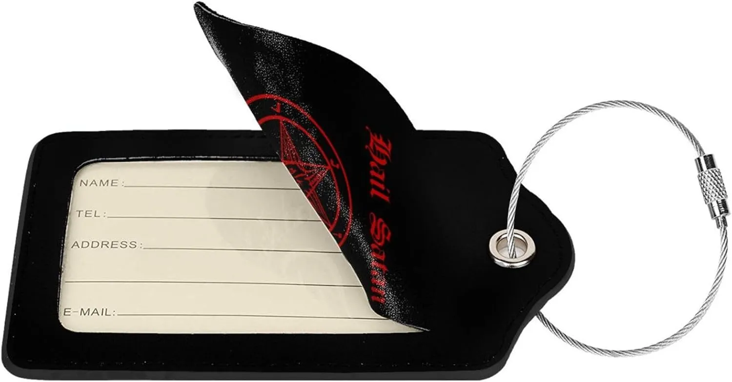 Hail Satan Satanic Pentagram Leather Baggage Bag Luggage Tags with Stainless Steel Loop and Privacy Cover