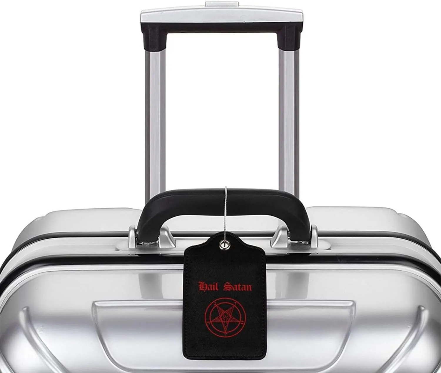 Hail Satan Satanic Pentagram Leather Baggage Bag Luggage Tags with Stainless Steel Loop and Privacy Cover