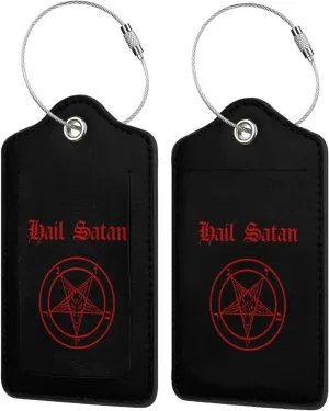 Hail Satan Satanic Pentagram Leather Baggage Bag Luggage Tags with Stainless Steel Loop and Privacy Cover