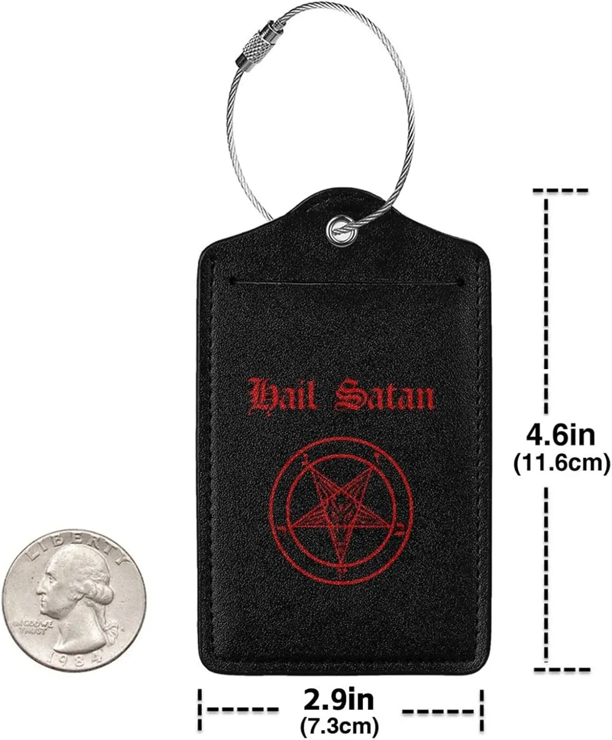 Hail Satan Satanic Pentagram Leather Baggage Bag Luggage Tags with Stainless Steel Loop and Privacy Cover