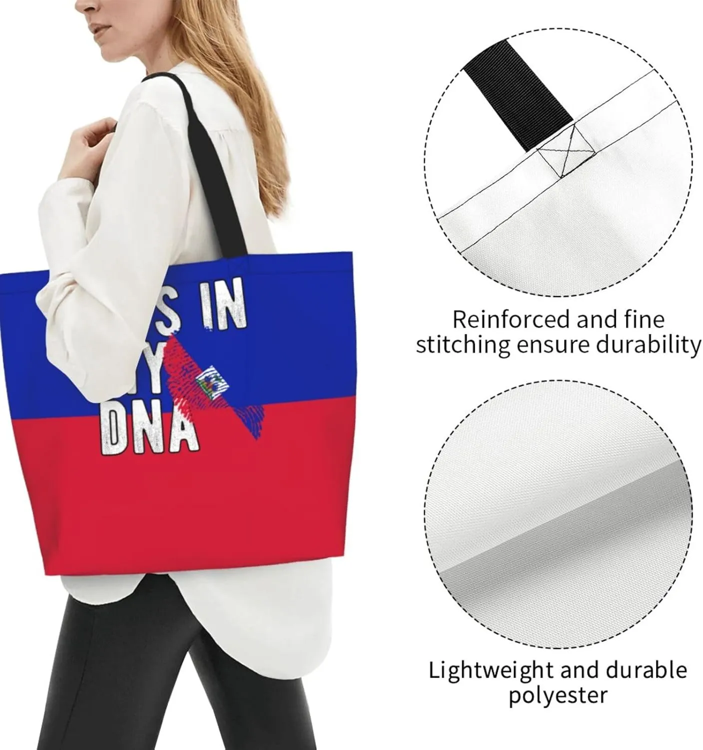 Haiti Flag Haitian Women Shoulder Bag Shopping Tote Bags Reusable Handbag For Beach Outdoor