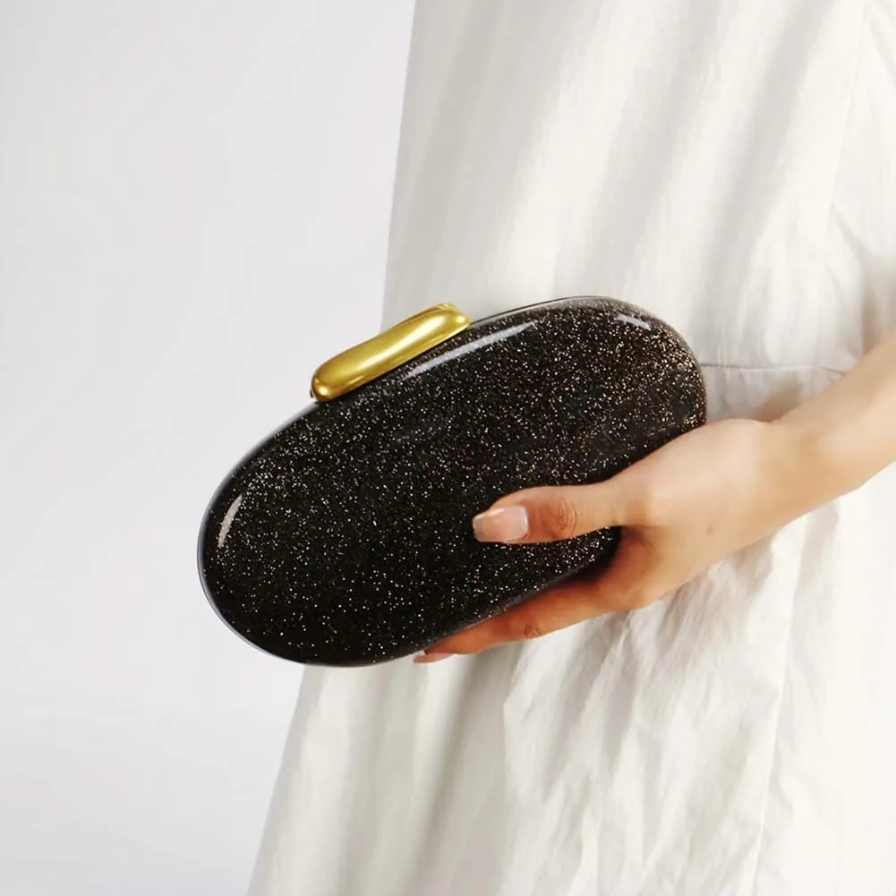 Halemet Acrylic Shell Shaped Clutch Purses Women Glossy Irregular Bag Acrylic Evening Bag with Chain Cocktail Party Wedding