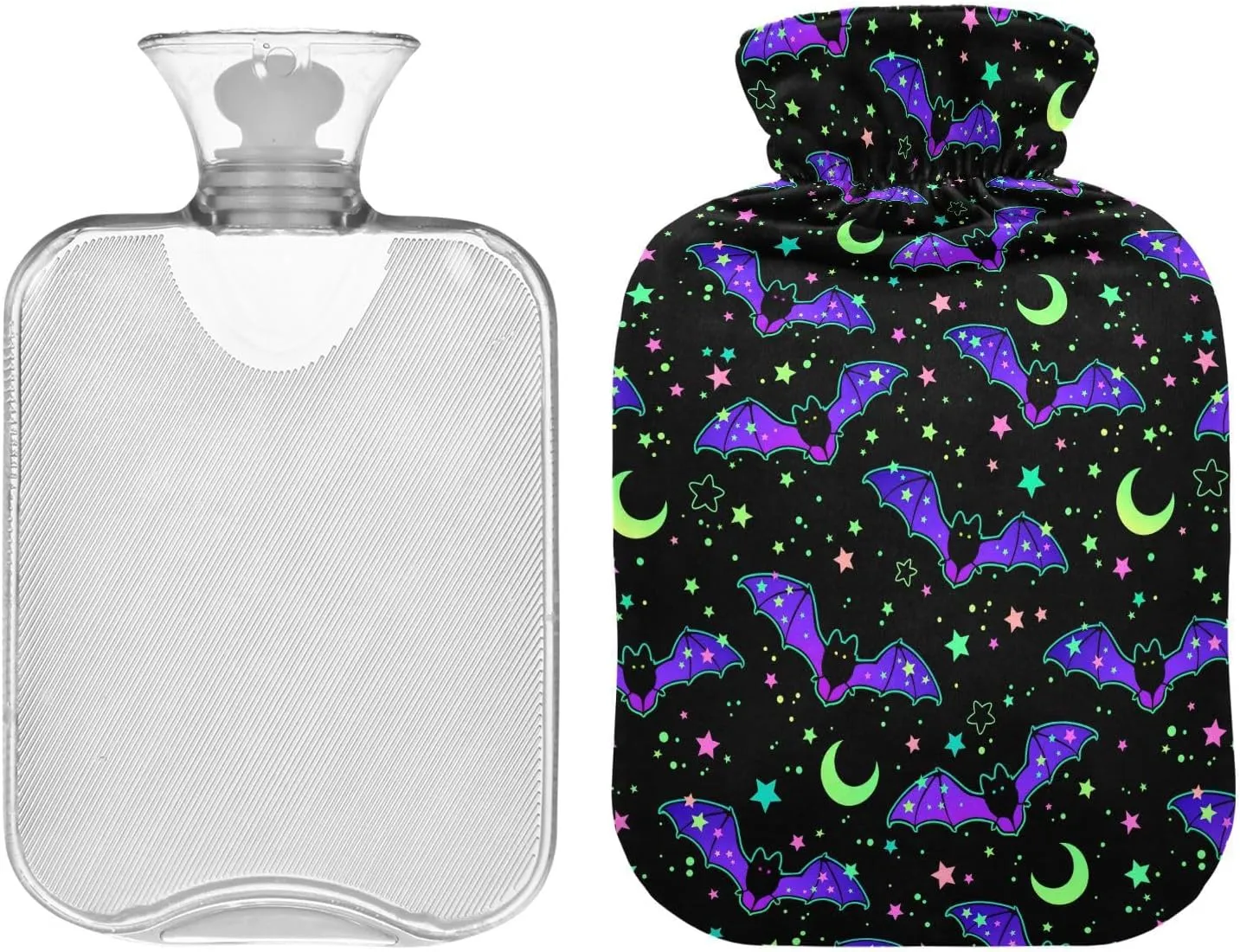 Halloween Bats Black Hot Water Bottle with Soft Cover 1L Reusable Hot Water Bag Hot Water Pouch for Neck, Shoulders and Legs Pain Relief, Menstrual Cramps