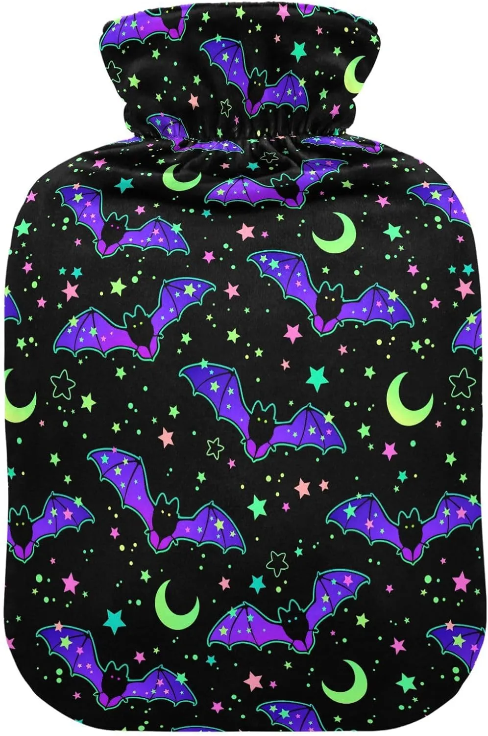 Halloween Bats Black Hot Water Bottle with Soft Cover 1L Reusable Hot Water Bag Hot Water Pouch for Neck, Shoulders and Legs Pain Relief, Menstrual Cramps