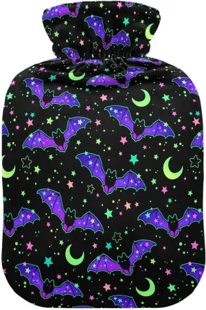 Halloween Bats Black Hot Water Bottle with Soft Cover 1L Reusable Hot Water Bag Hot Water Pouch for Neck, Shoulders and Legs Pain Relief, Menstrual Cramps