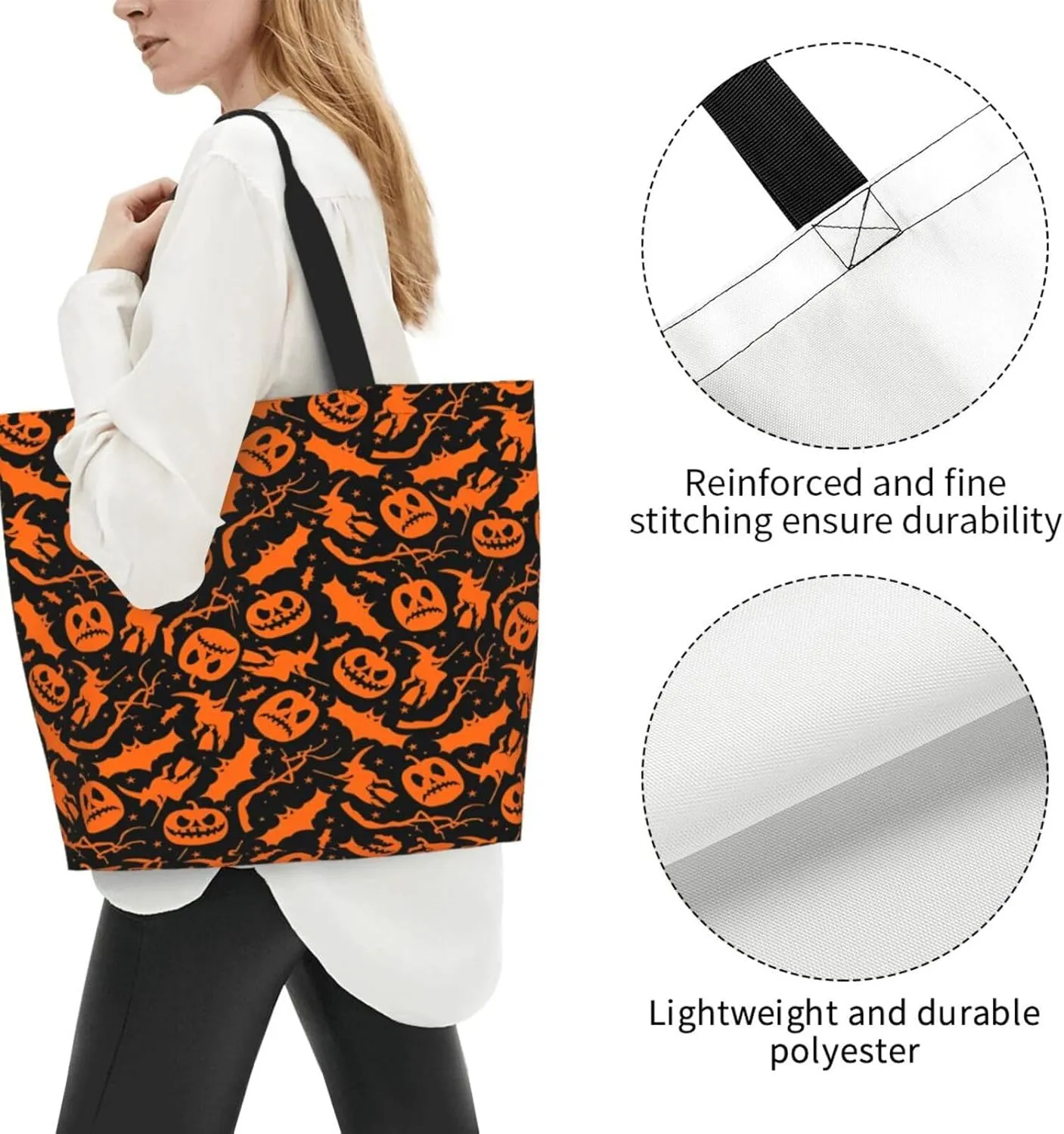 Halloween Bats Witchs Spider Web Skull Women's Tote Bag Large Capacity Single Shoulder Bags Handbag for Shopping Work