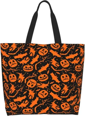 Halloween Bats Witchs Spider Web Skull Women's Tote Bag Large Capacity Single Shoulder Bags Handbag for Shopping Work