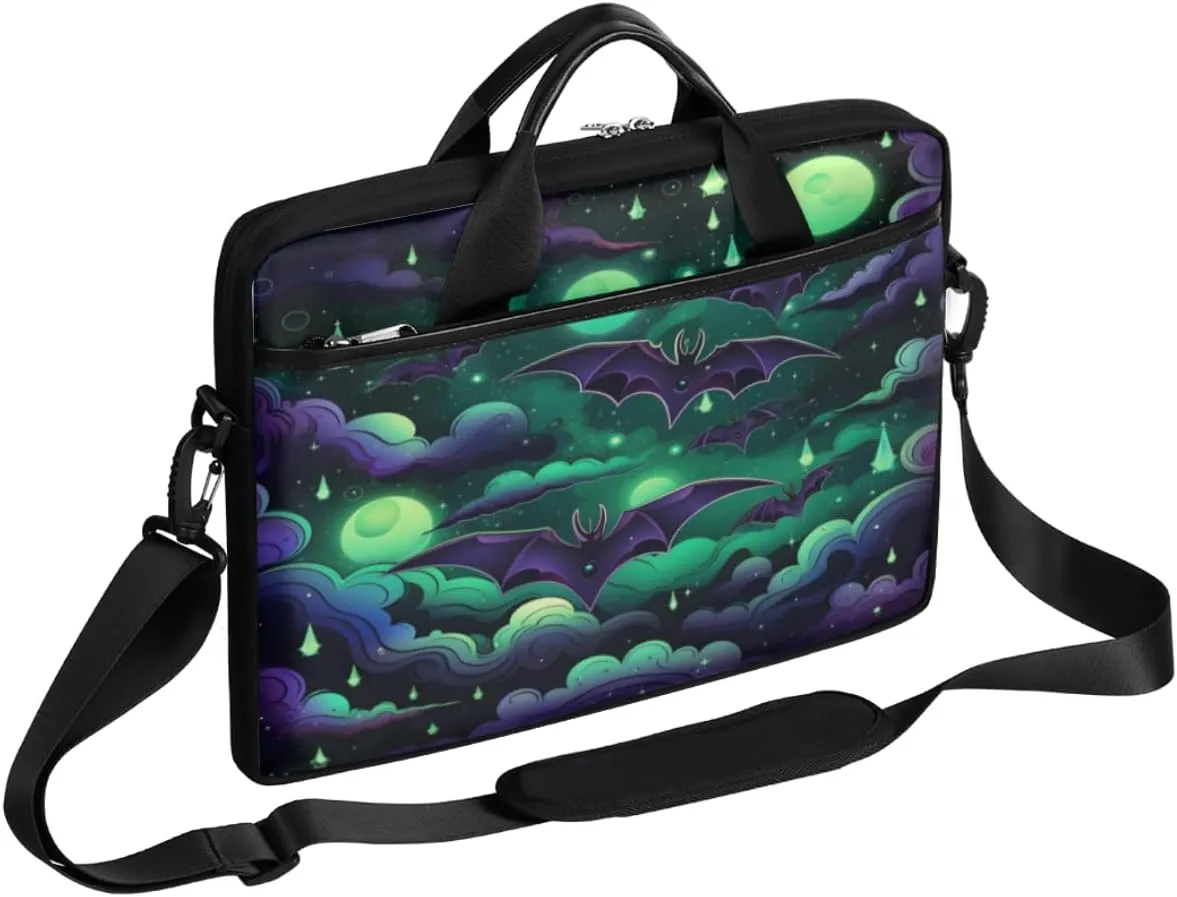 Halloween Green Bat Laptop Bag for Men Women 13-15 Inch Case Bags Sleeve Shoulder with Anti Slip Removable The Pad Straps