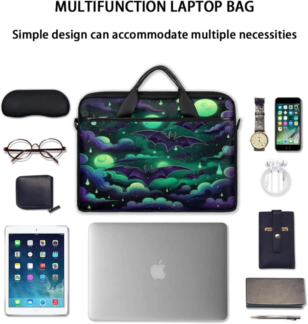 Halloween Green Bat Laptop Bag for Men Women 13-15 Inch Case Bags Sleeve Shoulder with Anti Slip Removable The Pad Straps