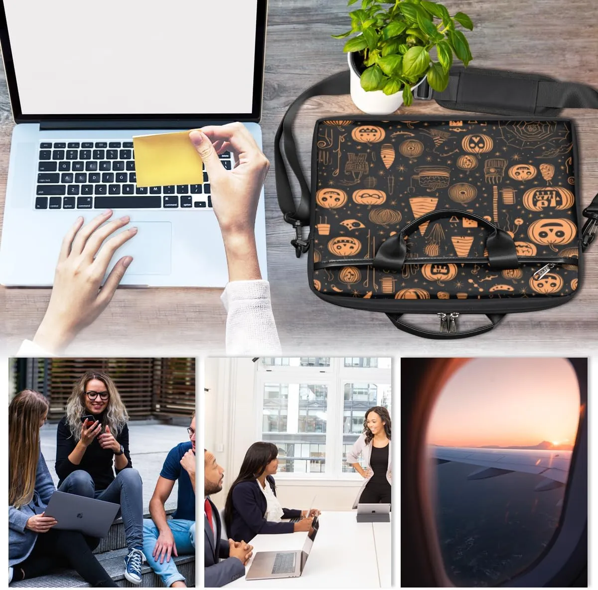 Halloween Lattice Lightweight Laptop Bag Case 13-15 Inch Computer Briefcase Bag for Women Men Notebook Shoulder Bag
