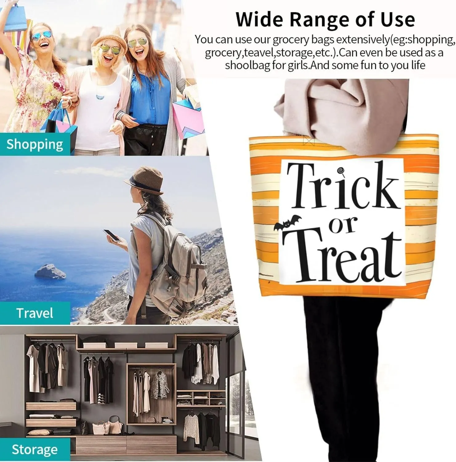 Halloween Tote Bags Large Women Reusable Shoulder Travel Shopping Gift Bags