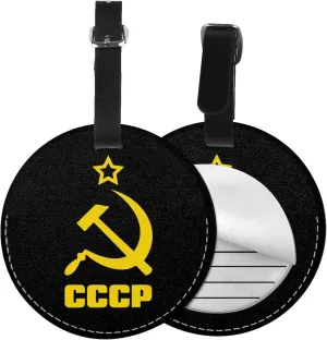 Hammer and Sickle Round Leather Luggage Tags for Travel Bags Backpacks Handbags,3.7in
