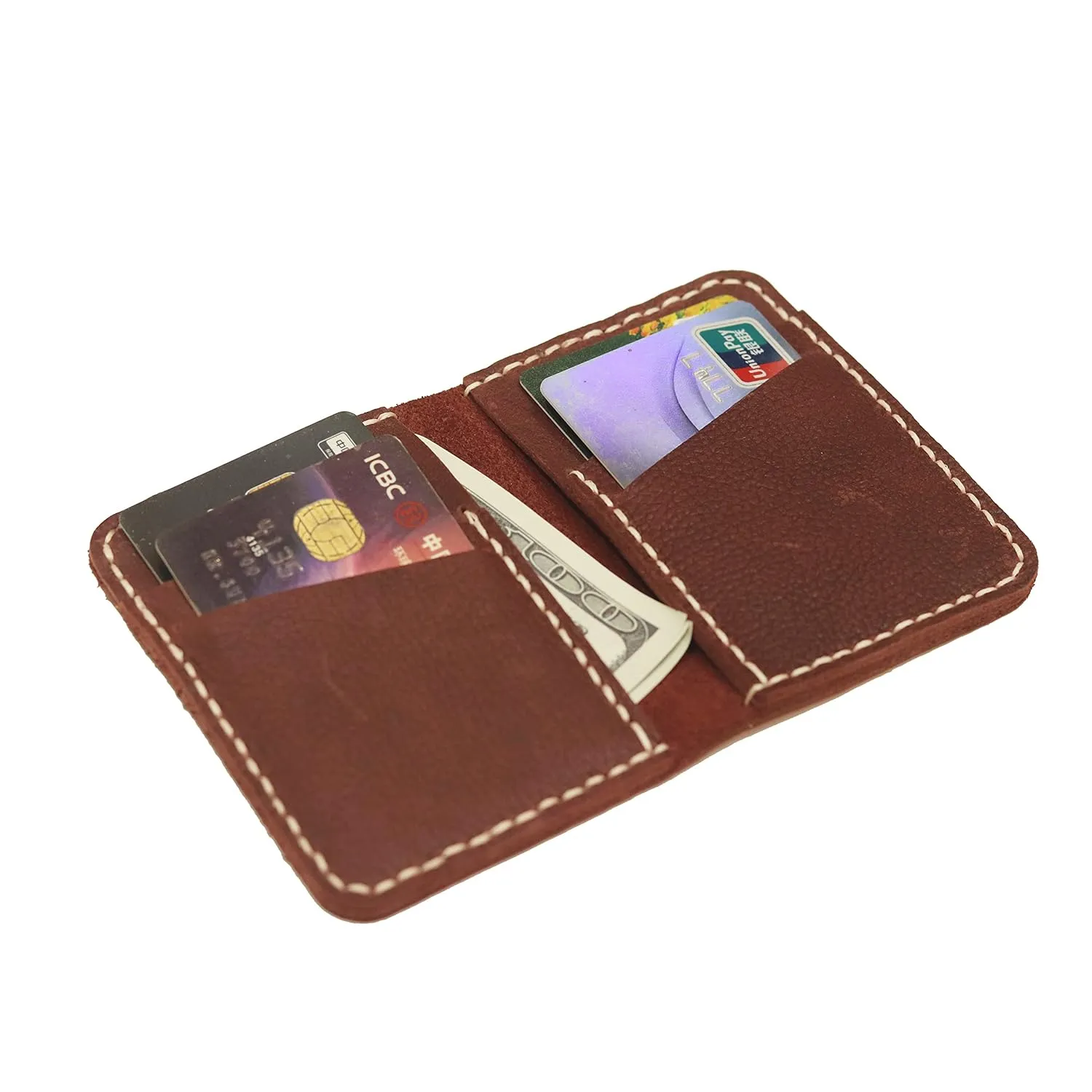 Hand-sewn Leather Card Bag Wallet Large Capacity Uulti-slot Folding Short Style Card Case Wallet