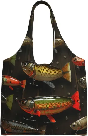Handbag Beach Bag Canvas Tote Bag Reusable Fishing Lure Style Printed Grocery Bags Shoulder Bags
