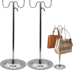 Handbag Display Stand Adjustable Height Metal Purse Holder 2 PCS Double Hook Purse Hanging Rack Jewelry Metal Stand for Display