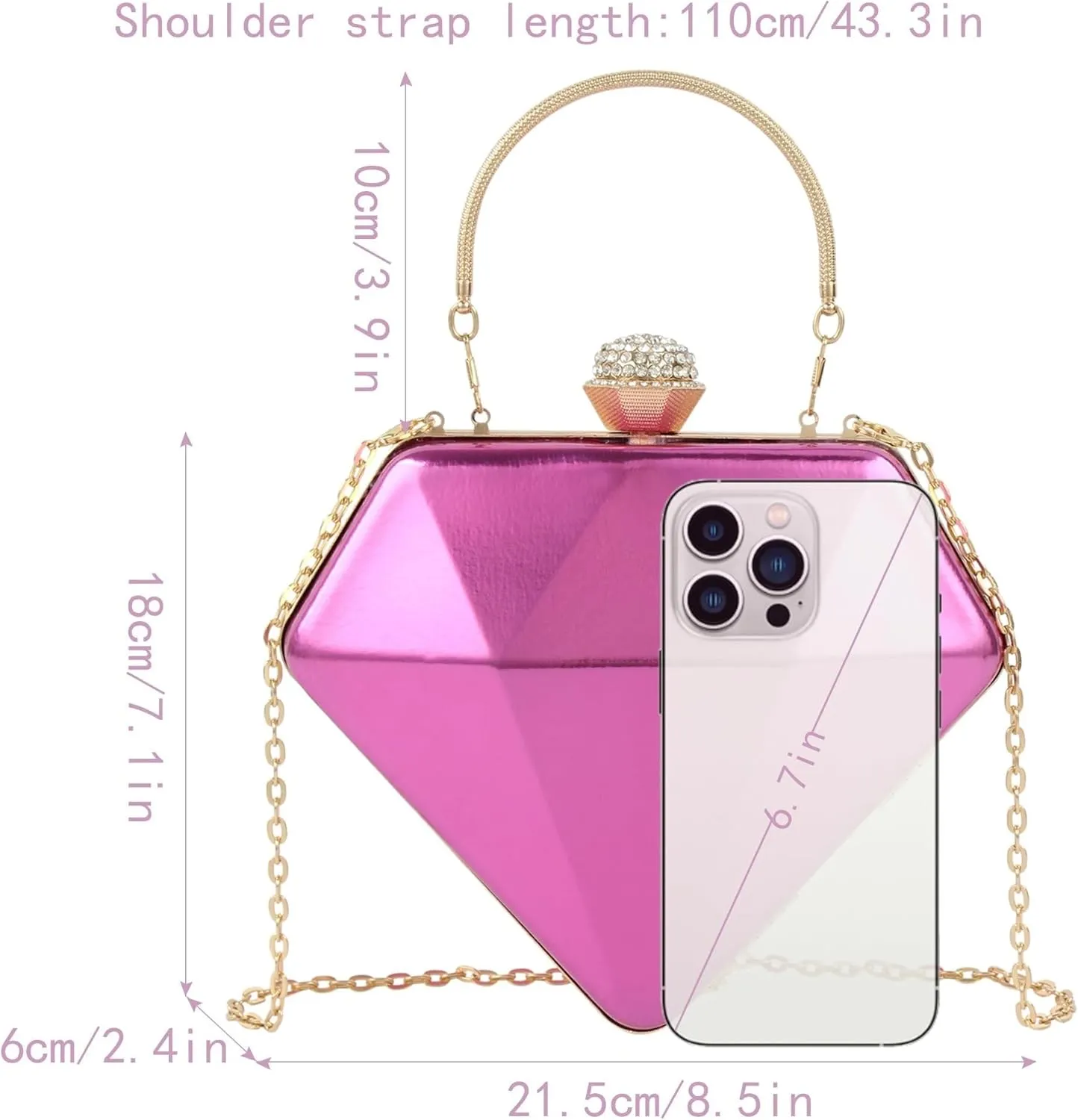 Handbag for Women Diamond Heart Shaped Top Handle Shoulder Box Clutch Purse Women's Evening