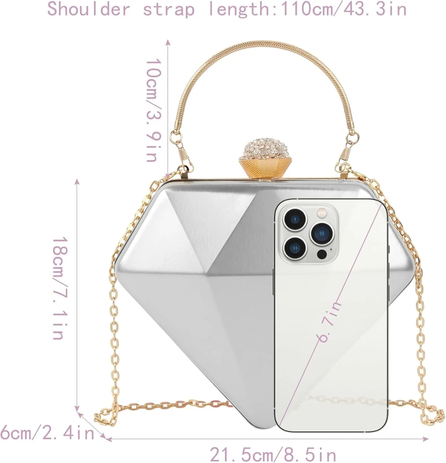 Handbag for Women Diamond Heart Shaped Top Handle Shoulder Box Clutch Purse Women's Evening
