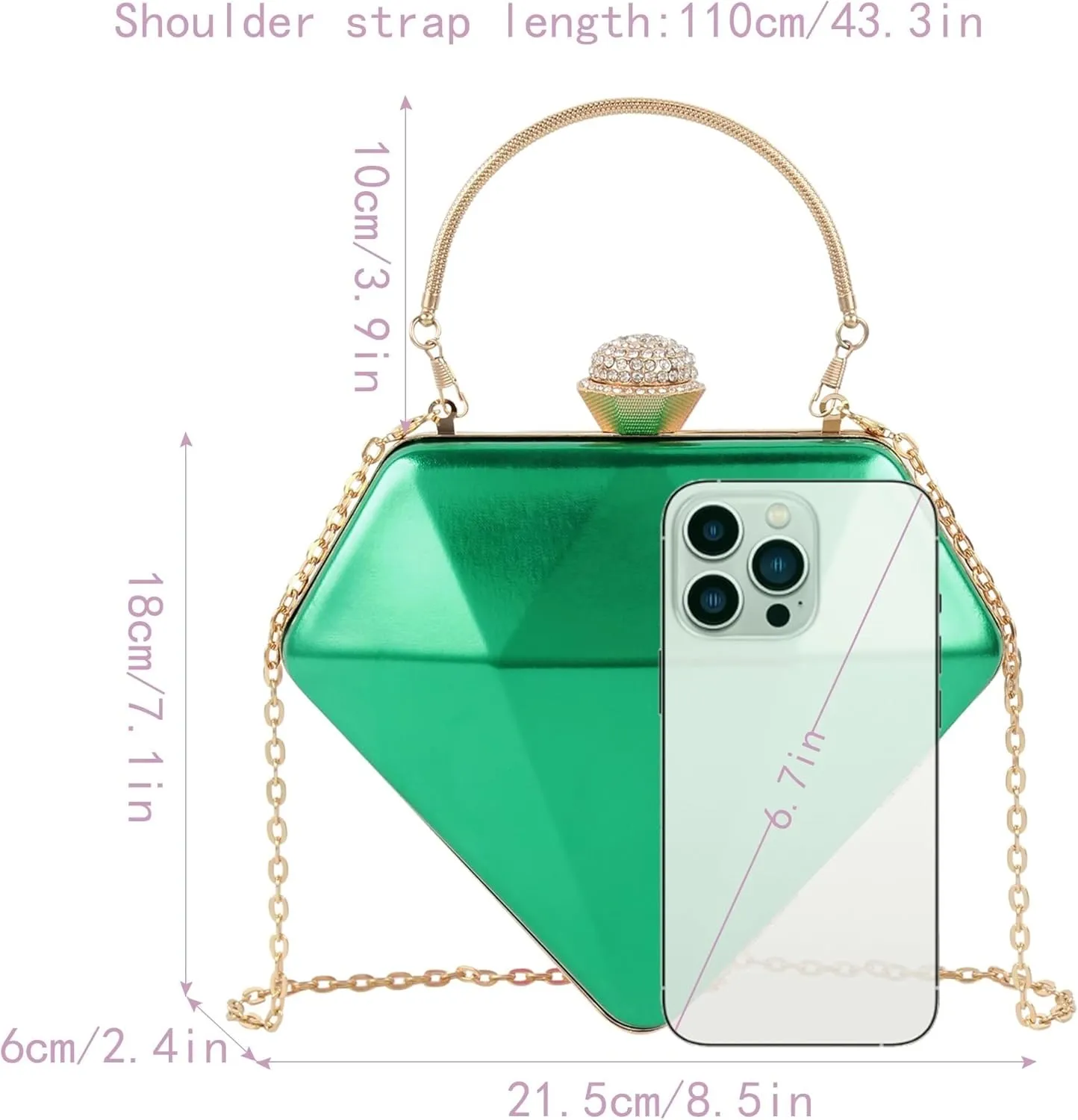 Handbag for Women Diamond Heart Shaped Top Handle Shoulder Box Clutch Purse Women's Evening