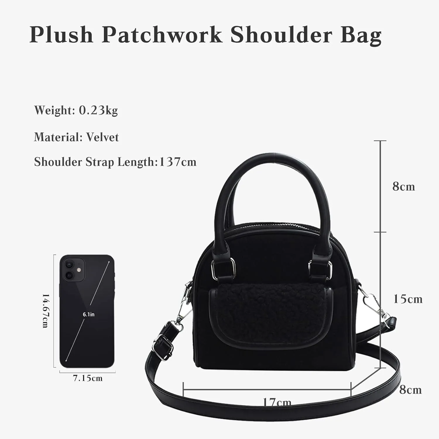 Handbag for Women Shoulder Soft Plush Tote Vintage Crossbody Fluffy Messenger Lightweight Top Handle Velvet