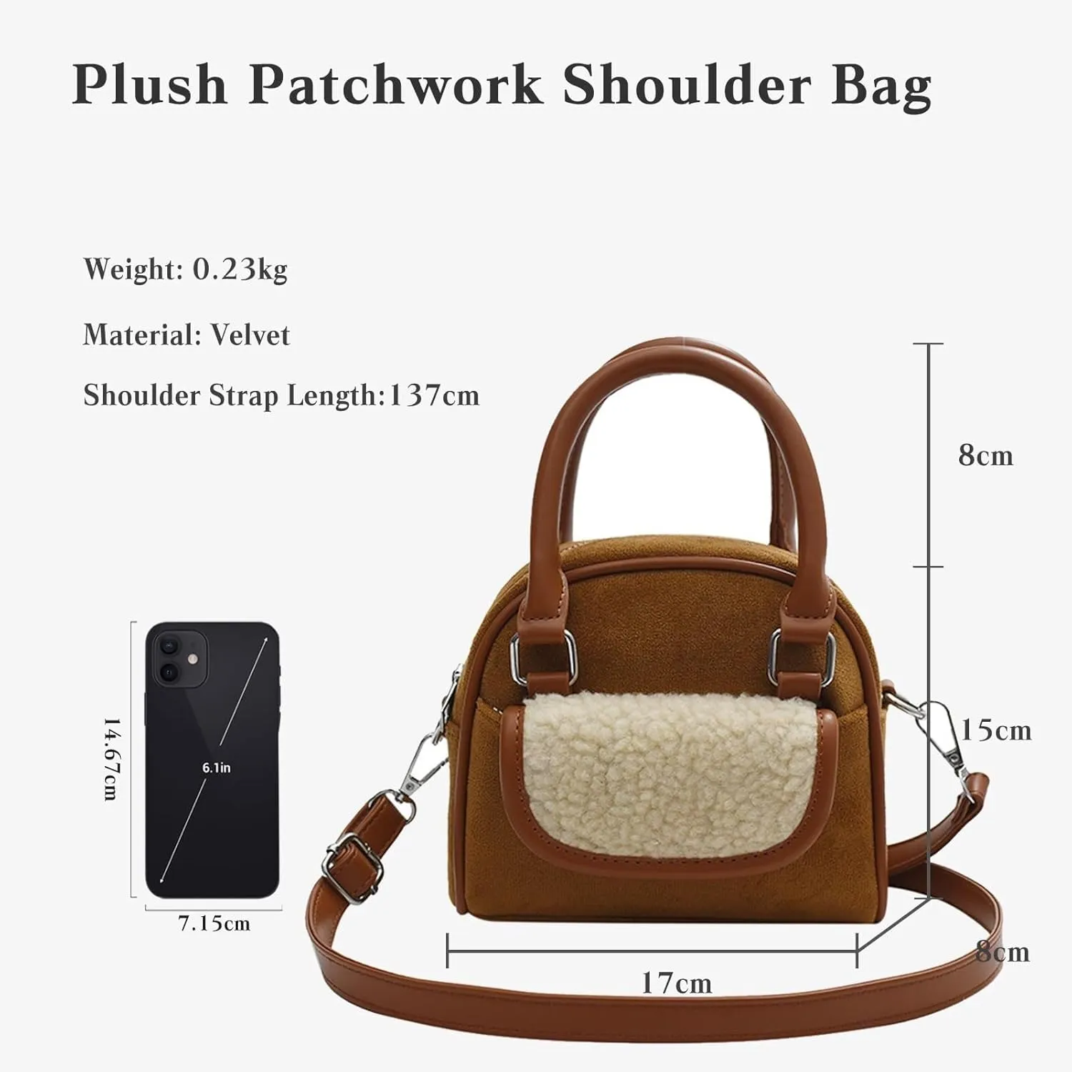 Handbag for Women Shoulder Soft Plush Tote Vintage Crossbody Fluffy Messenger Lightweight Top Handle Velvet