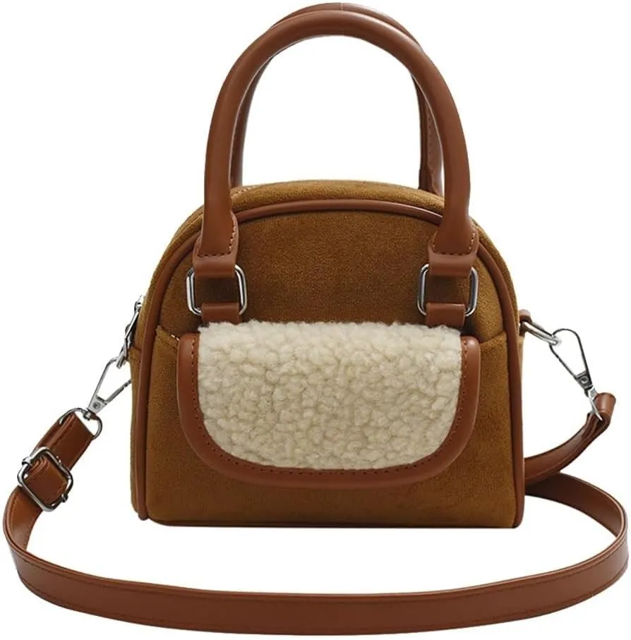 Handbag for Women Shoulder Soft Plush Tote Vintage Crossbody Fluffy Messenger Lightweight Top Handle Velvet